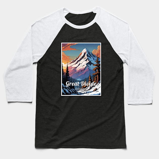 Great Divide ski Montana USA Baseball T-Shirt by UbunTo